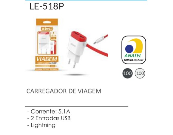 CARREGADOR IPHONE RAPIDO 5.1A 2USB