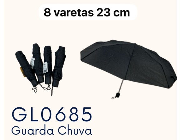 GUARDA CHUVA PRETO 8 VARETAS 23CM GL0685