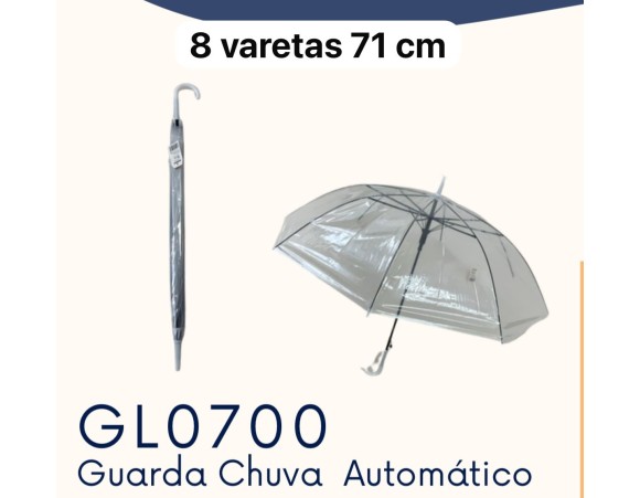 GUARDA CHUVA AUTOMATICO  TRANSPARENTE  8VARETAS 71CM GL0700