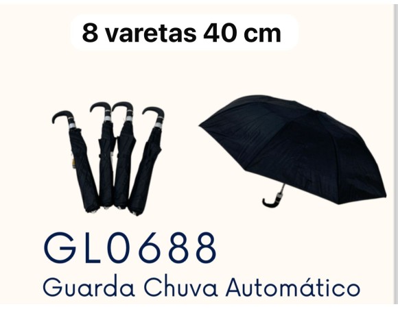 GUARDA CHUVA AUTOMATICO PRETO  8VARETAS 40CM GL0688