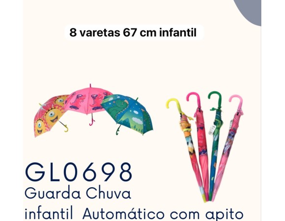 GUARDA CHUVA AUTOMATICO INFANTIL 8 VARETAS 67 CM GL 0698