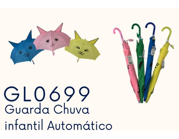 GUARDA CHUVA INFANTIL  GATINHOS 8 VARETAS 57CM GL0699